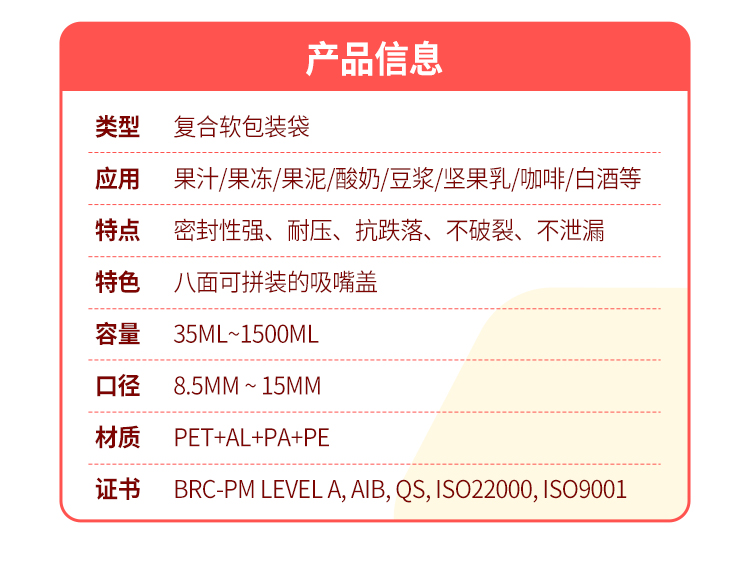 小瓶盖吸嘴袋参数